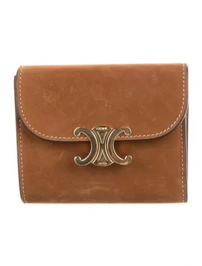 Pre-owned Celine 2025 Triomphe Compact Wallet In Brown