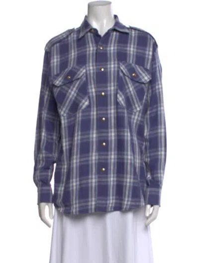 Pre-owned Celine 2026 Plaid Print Button-up Top In Blue
