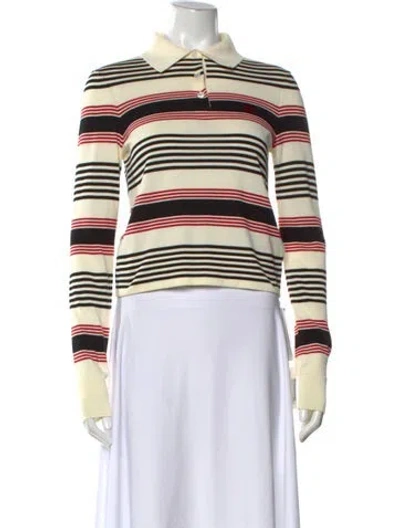 Pre-owned Celine 2026 Striped Polo In White