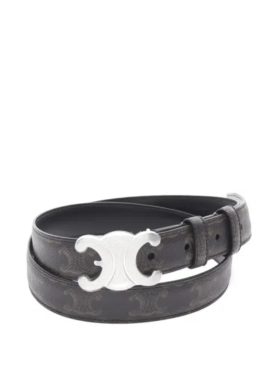 Pre-owned Celine 20s Triomphe-buckle Leather Belt In Black