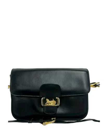 Pre-owned Celine 20th Century Calfskin Horse Carriage Crossbody Bag In Black