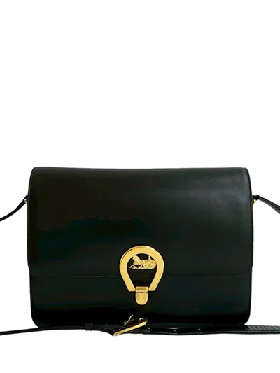 Pre-owned Celine 20th Century Calfskin Horse Carriage Shoulder Bag In Black