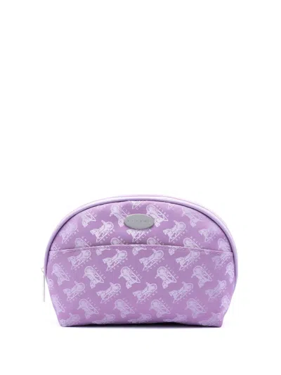 Pre-owned Celine 20th Century Carriage Print Canvas Cosmetic Pouch In Purple