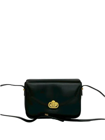 Pre-owned Celine 20th Century Leather Triomphe Crossbody Bag In Black