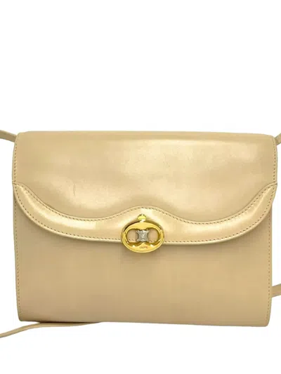 Pre-owned Celine 20th Century Leather Triomphe Crossbody Bag In Neutral