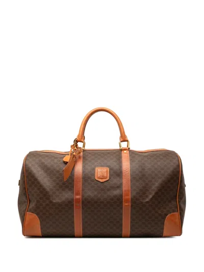 Pre-owned Celine 20th Century Macadam Coated Canvas Boston Bag In Brown