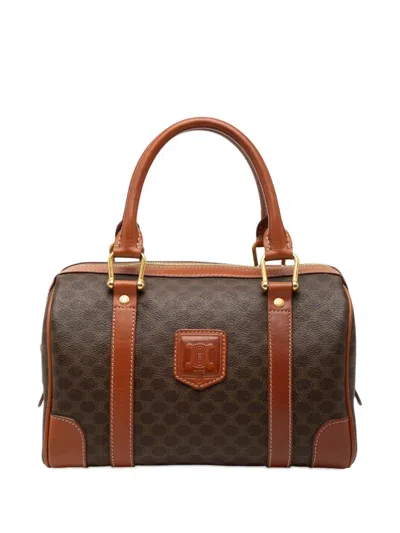 Pre-owned Celine 20th Century Macadam Coated Canvas Boston Bag In Brown