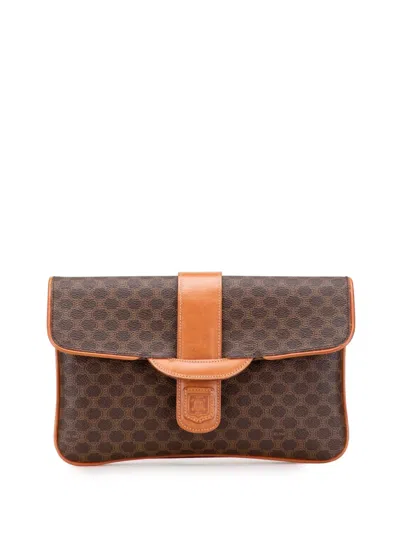 Pre-owned Celine 20th Century Macadam Coated Canvas Clutch Bag In Brown