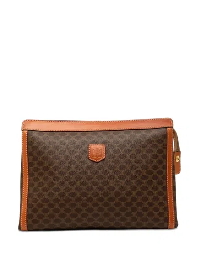Pre-owned Celine 20th Century Macadam Coated Canvas Clutch Bag In Brown