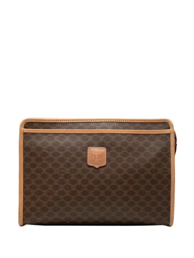 Pre-owned Celine 20th Century Macadam Coated Canvas Clutch Bag In Brown