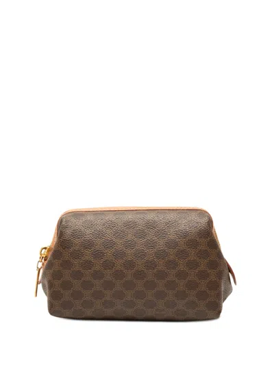 Pre-owned Celine 20th Century Macadam Coated Canvas Cosmetic Pouch In Brown