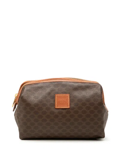 Pre-owned Celine 20th Century Macadam Coated Canvas Cosmetic Pouch In Brown