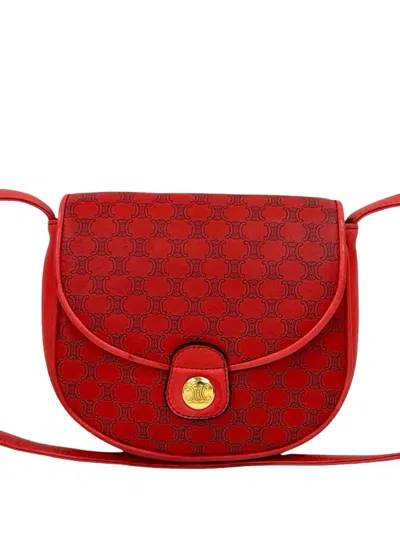 Pre-owned Celine 20th Century Macadam Coated Canvas Crossbody Bag In Red