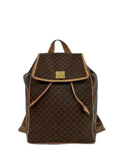 Pre-owned Celine 20th Century Macadam Coated Canvas Drawstring Backpack In Brown