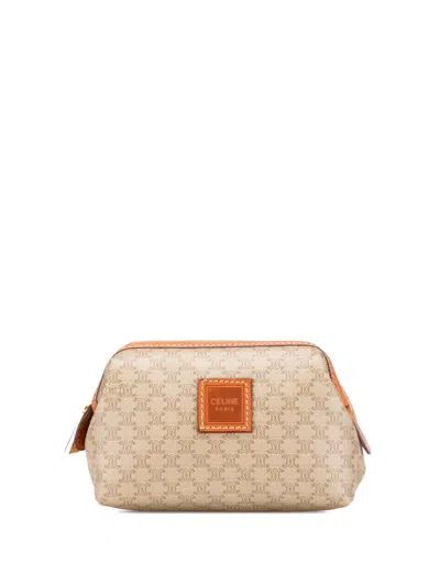 Pre-owned Celine 20th Century Macadam Coated Canvas Pouch In Brown