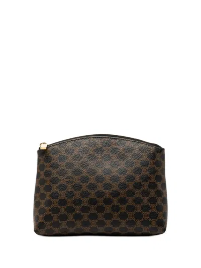 Pre-owned Celine 20th Century Macadam Coated Canvas Pouch In Brown