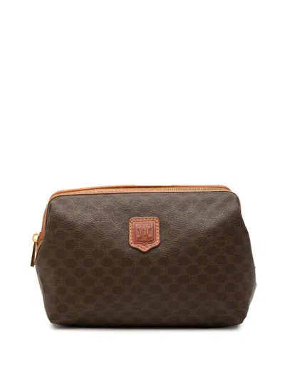 Pre-owned Celine 20th Century Macadam Coated Canvas Pouch In Brown