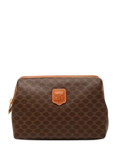 Pre-owned Celine 20th Century Macadam Coated Canvas Pouch In Brown