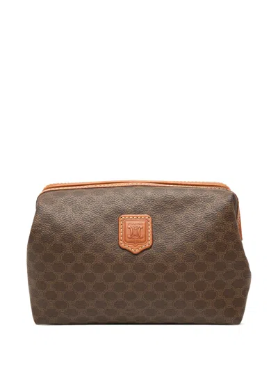 Pre-owned Celine 20th Century Macadam Coated Canvas Pouch In Brown