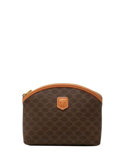 Pre-owned Celine 20th Century Macadam Coated Canvas Pouch In Brown
