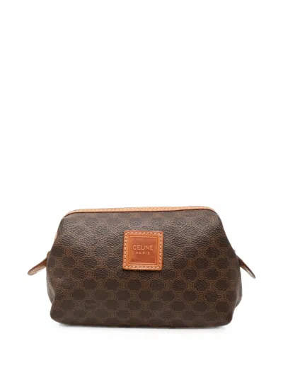 Pre-owned Celine 20th Century Macadam Coated Canvas Pouch In Brown
