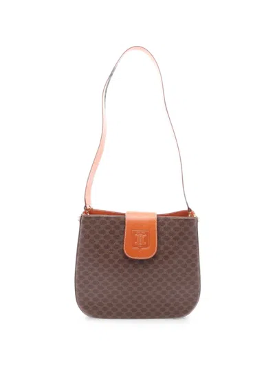 Pre-owned Celine 20th Century Macadam Coated Canvas Shoulder Bag In Brown