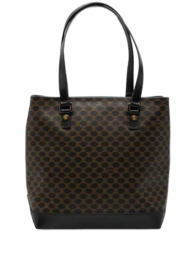 Pre-owned Celine 20th Century Macadam Coated Canvas Tote Bag In Brown