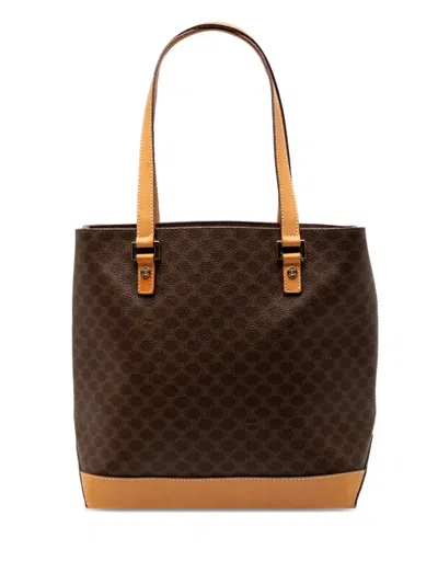 Pre-owned Celine 20th Century Macadam Coated Canvas Tote Bag In Brown
