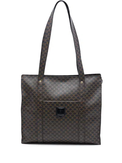 Pre-owned Celine 20th Century Macadam Coated Canvas Tote Bag In Brown