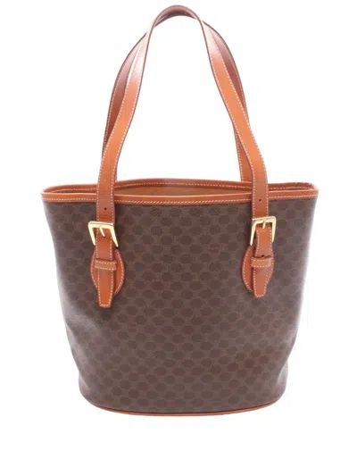 Pre-owned Celine 20th Century Macadam Coated Canvas Tote Bag In Brown