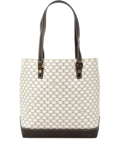Pre-owned Celine 20th Century Macadam Coated Canvas Tote Bag In White