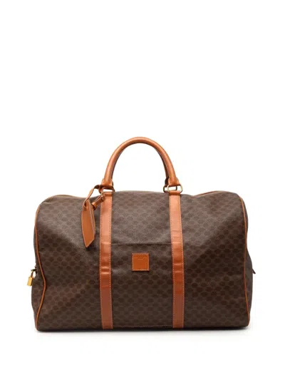 Pre-owned Celine 20th Century Macadam Coated Canvas Travel Bag In Brown