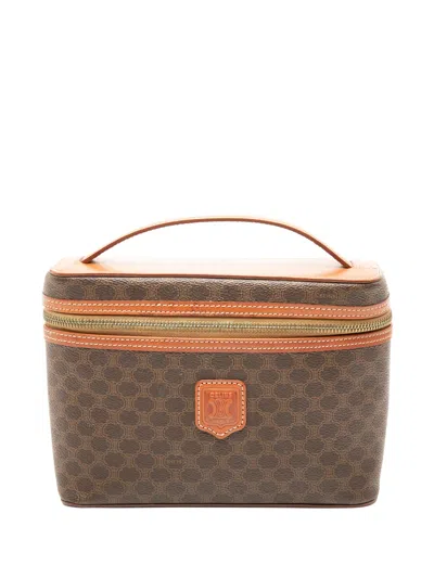 Pre-owned Celine 20th Century Macadam Coated Canvas Vanity Bag In Brown