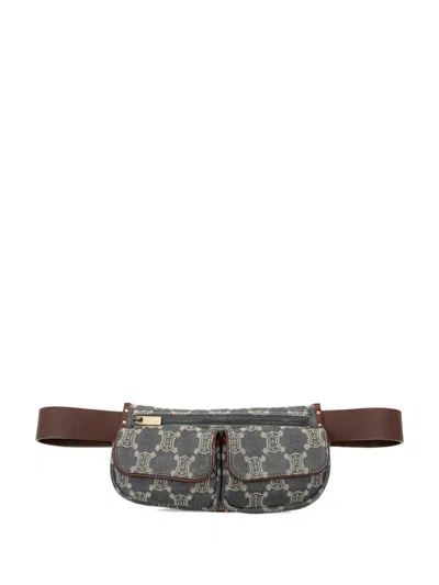 Pre-owned Celine 20th Century Macadam Denim Double Pocket Belt Bag In Blue