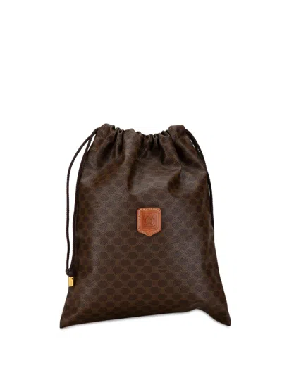 Pre-owned Celine 20th Century Macadam Drawstring Pouch In Brown