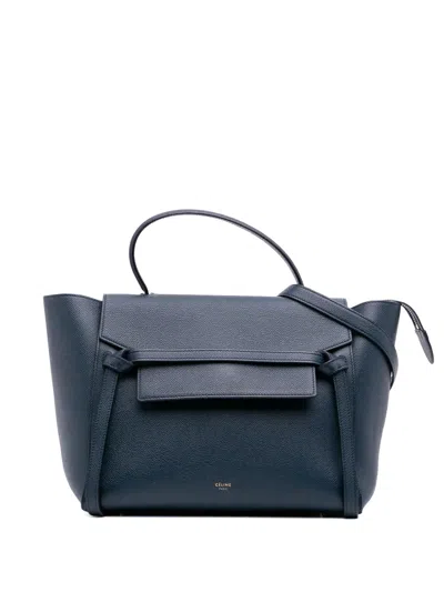Pre-owned Celine 20th Century Mini Grained Calfskin Belt Bag Satchel In Blue