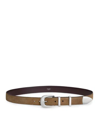Celine 25mm Medium Western Belt In Suede Calfskin With Waxed Effect