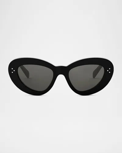 Celine 3 Dots Cat Eye Sunglasses In Shiny Black Smoke