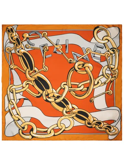 Celine 90 X 90 Cm Silk Twill Square Scarf In Orange