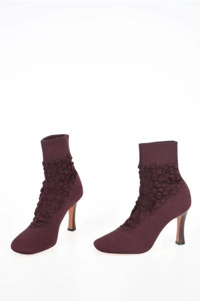 Celine 9cm Knitted Boots In Burgundy