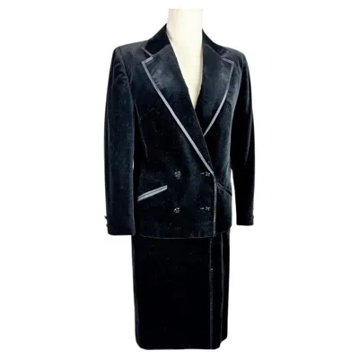 Pre-owned Celine A Céline Black Velvet Tuxedo Skirt Suit Jacket - France Circa 1990