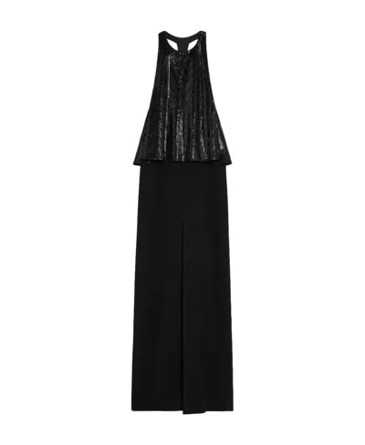 Celine A Round-necked Lotus Leaf Edge Dress In Black
