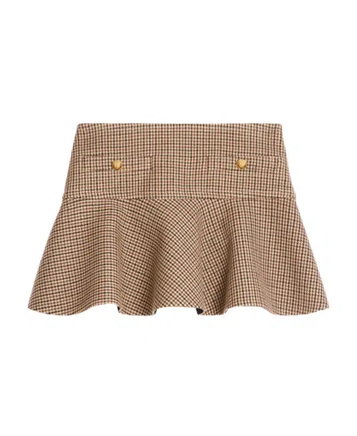 Celine A Thousand Bird Checkered Skirt In Nude