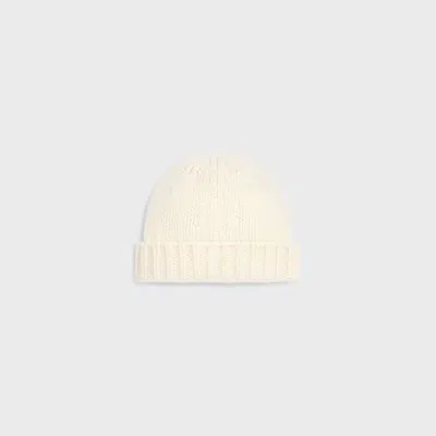 Celine Aa09y0899 Ribbed Wool Knit Winter Hat In Ivory