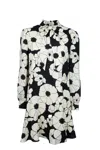 Celine Bow Floral High Neck Long Sleeve Dress In Noir