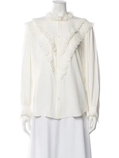 Pre-owned Celine Acetate Long Sleeve Blouse In White