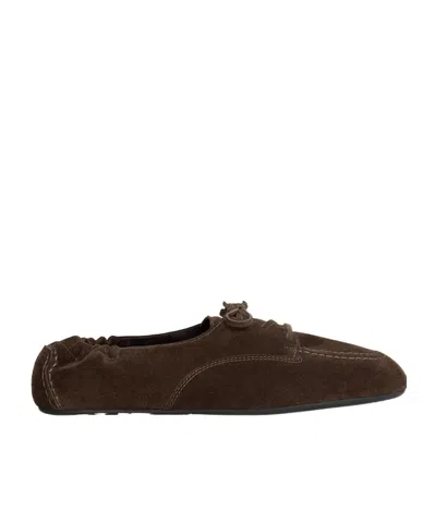 Celine Adam Lace-up Loafer In Suede Calfskin In Brown