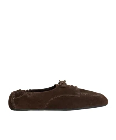 Celine Adam Lace-up Loafer In Suede Calfskin In Brown