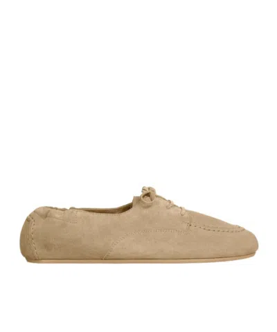 Celine Adam Lace-up Loafer In Suede Calfskin In Neutral