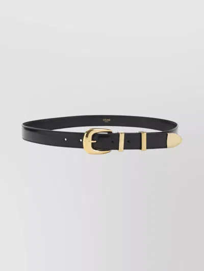 Celine Adjustable Medium Width Belt With Gold Buckle In Black
